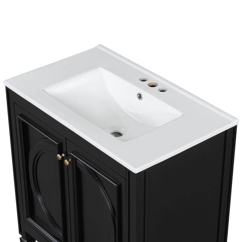 Eshin 30'' Bathroom Vanity With Ceramic Sink, Black, Gold