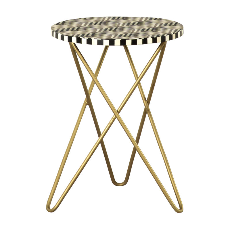 Table d'appoint à plateau rond noir, blanc et doré