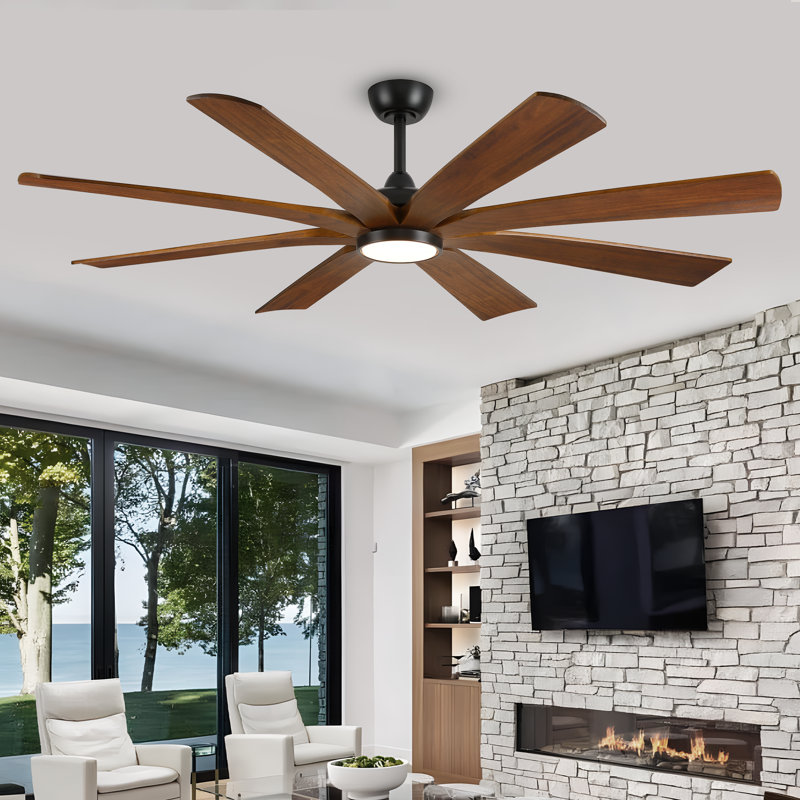 Solid Wood Ceiling Fan With 8 Blades, Reversible Dc Motor, Smart App & Remote Control, Quiet Indoor/outdoor Fan With 3 Downrods