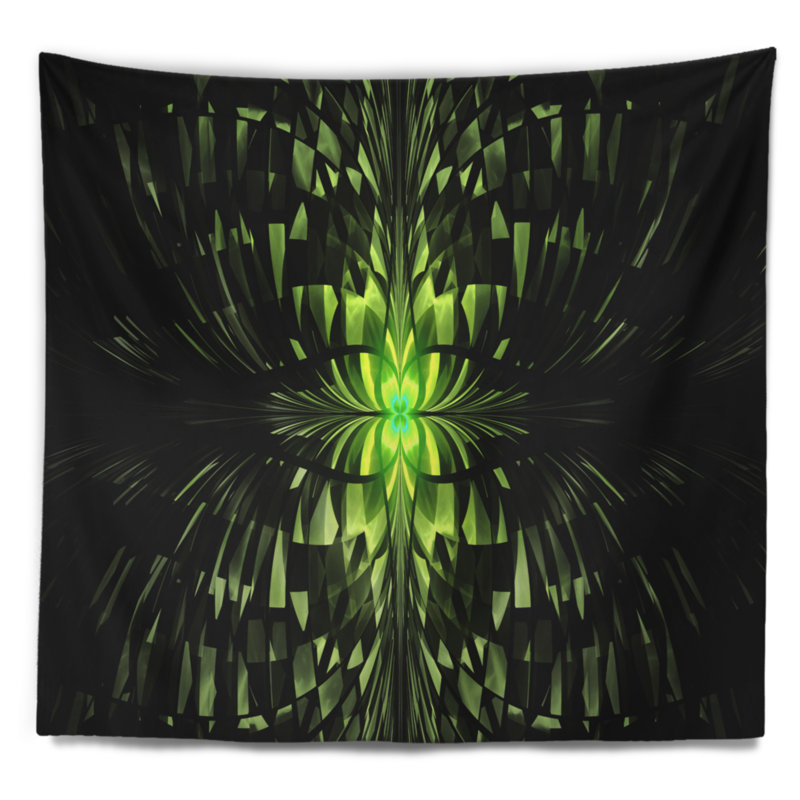 Motif de papillon abstrait vert sur tapisserie noir, H 32 po x l 39 po