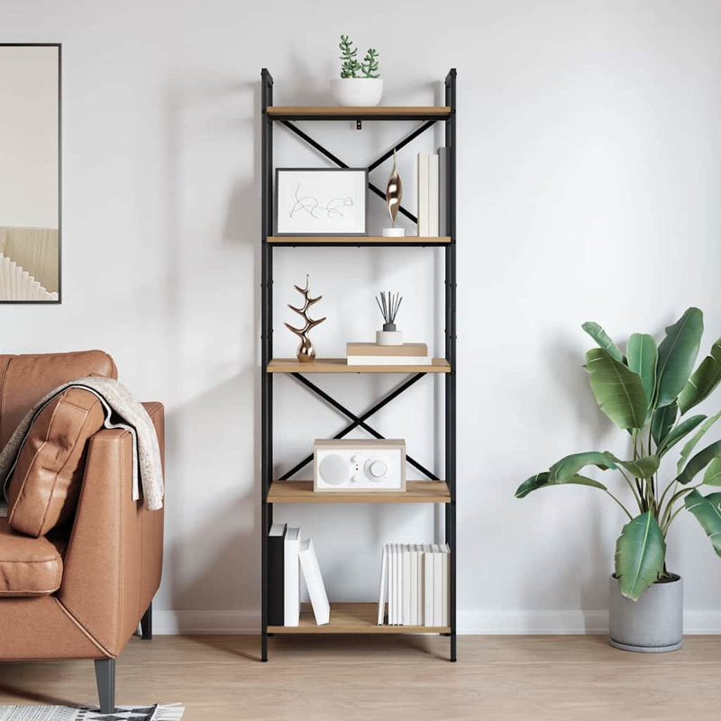 171cm H x 56cm W Steel Etagere Bookcase, Artisan Oak