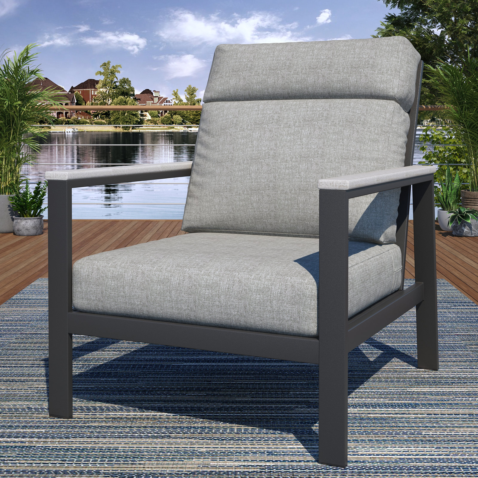 Townsend Sunbrella® Patio Lounge Chair, White, Canvas Granite, Yes