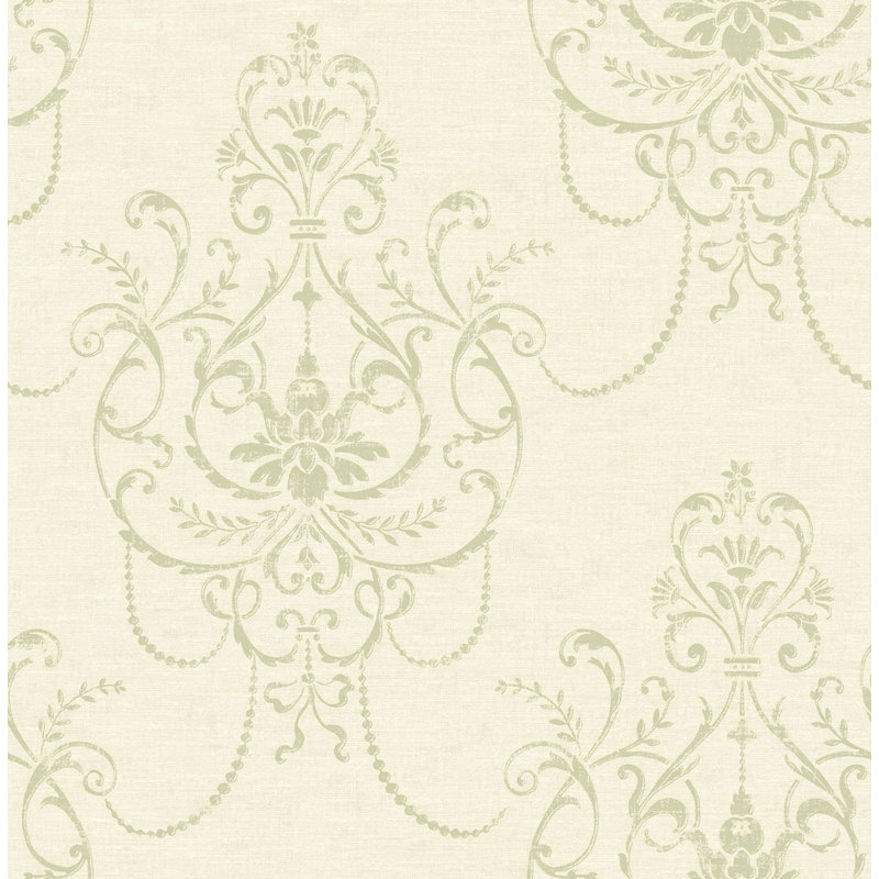 Papier peint lustre en lin gris et lavande Seabrook Designs, Crème/vert