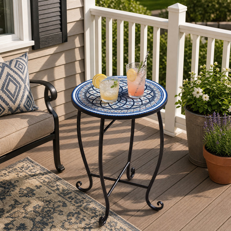 Table d'appoint ronde en mosaïque de 35,5 cm (14 pouces), structure en métal, idéale pour l'intérieur, l'extérieur, une terrasse ou un jardin.