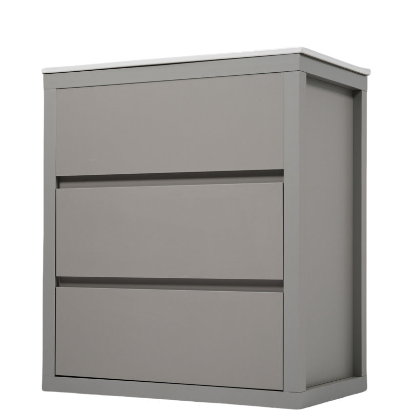 Meuble-lavabo de luxe 30 po, lavabo en céramique, 2 tiroirs pleine extension, bord de tiroir biseauté à 45 °, glissières encastrées à fermeture en douceur, tiroir contemporain sans poignée de couleur grise, grand rangement, finition