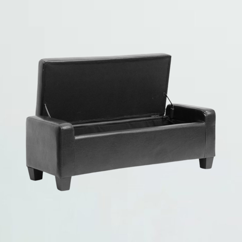 Banc de rangement rembourré en similicuir Baltierra avec finition noire, H 15,25 po x l 45,5 po x P 17,13 po, Noir