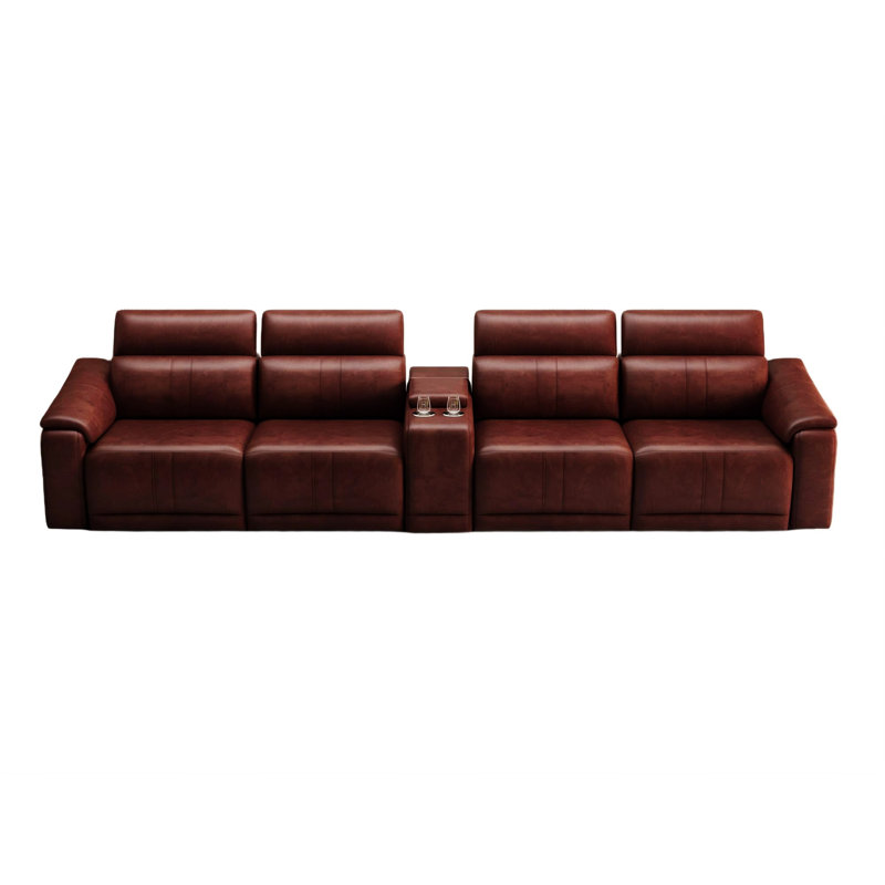 Canapé modulaire en cuir 5 pièces avec 2 porte-gobelets et canapé modulaire confortable pour le salon, Brun
