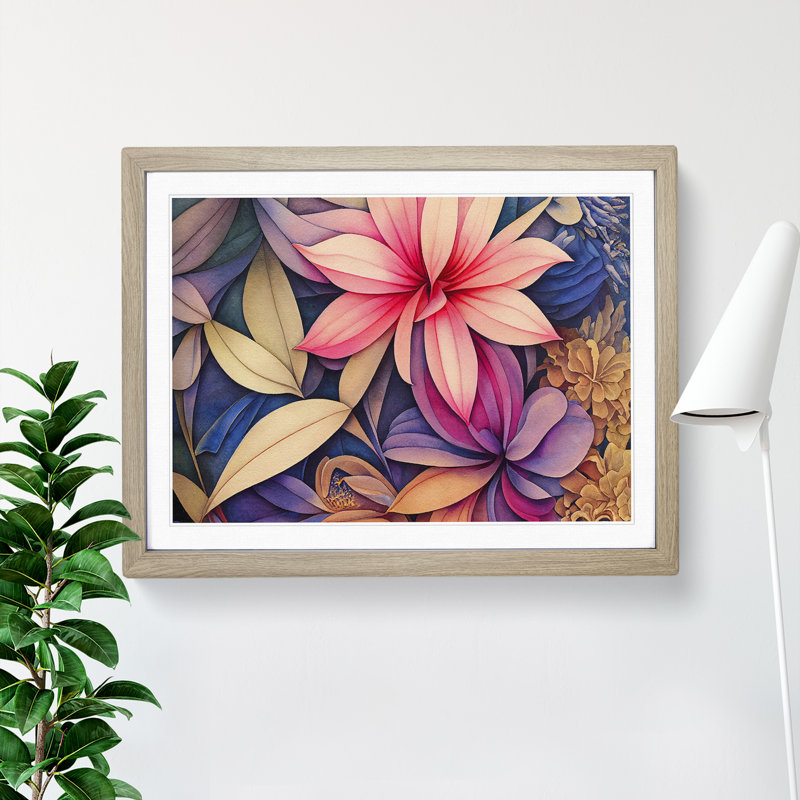 Daring Watercolour Flowers - Framed Print, 25cm H x 34cm W x 2cm D, Oak