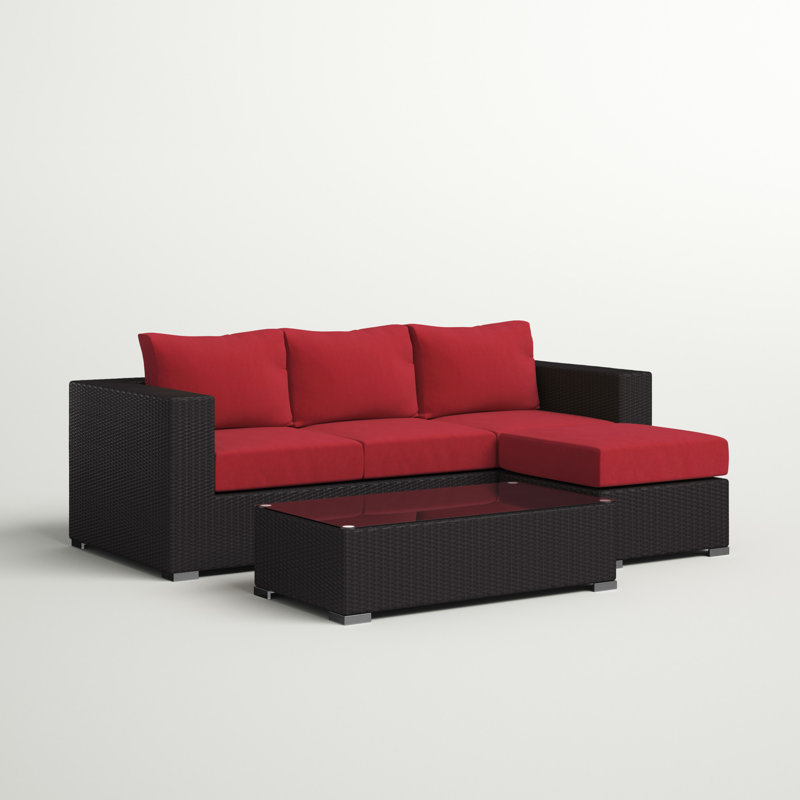 Modway Convene 3 Piece Outdoor Patio Sofa Set, Red