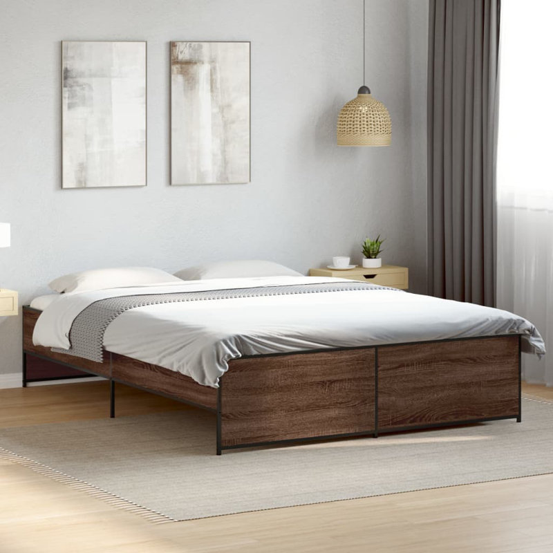 Vidaxl Bed Frame Engineered Wood And Metal, Kingsize (5'), Brown Oak
