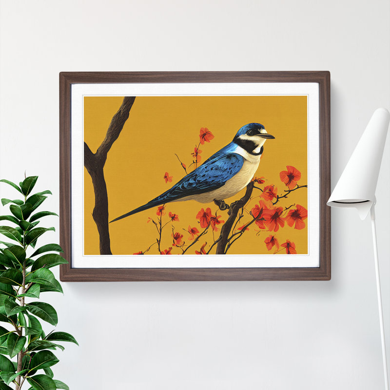 Otherworldly Swallow Bird - Single Picture Frame Print, 46cm H x 64cm W x 2cm D, Walnut