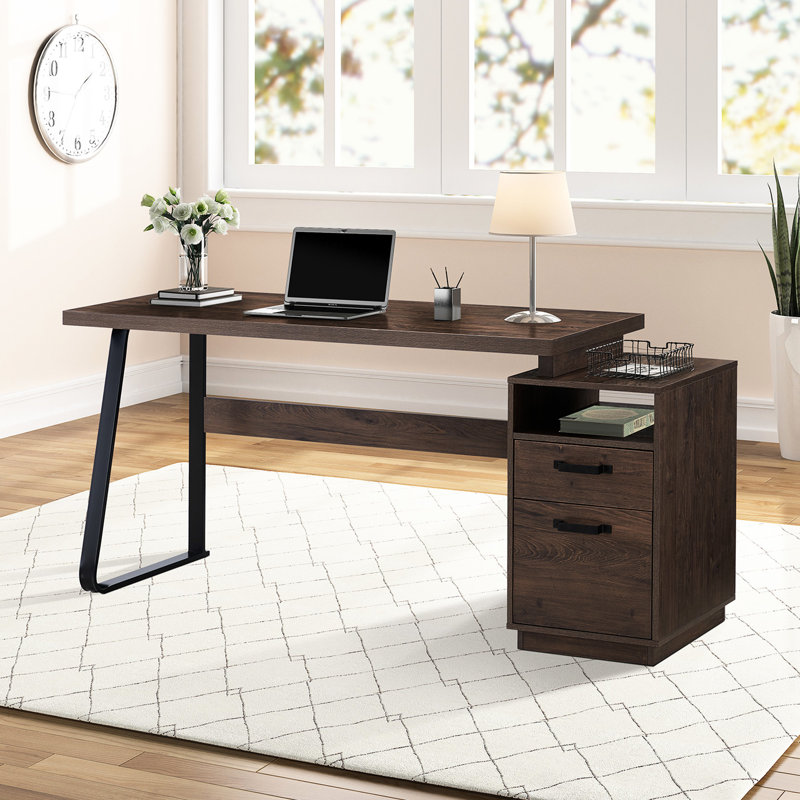 Table de bureau à domicile avec tiroirs: Bureau d'écriture brun de 65 pouces