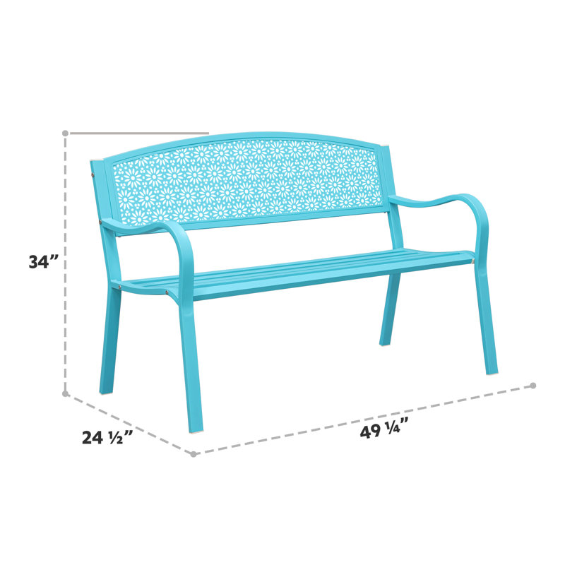 Banc d'extérieur en métal Brka, Bleu sarcelle