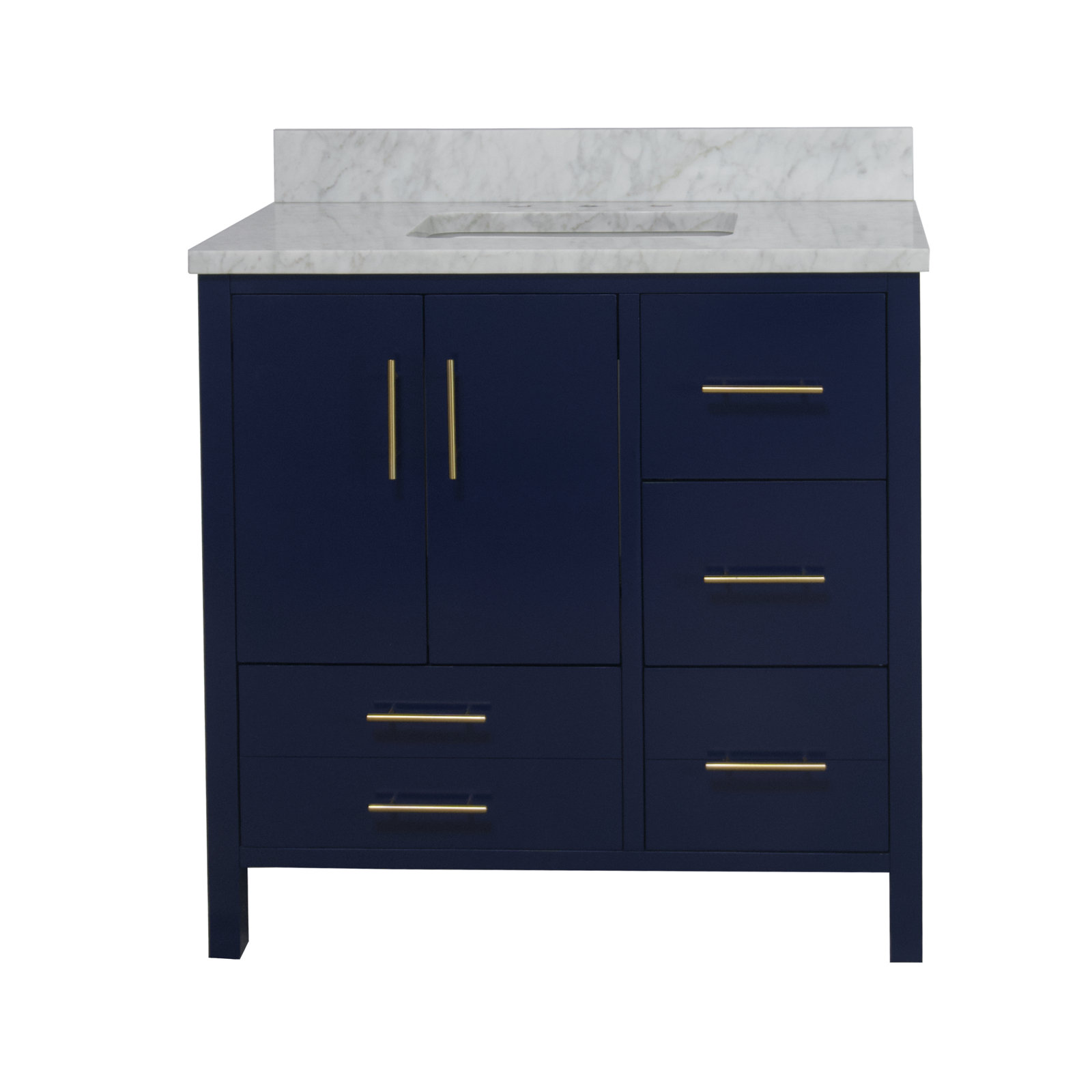 Kiara 36'' Single Bathroom Vanity, Royal Blue, Carrara Marble