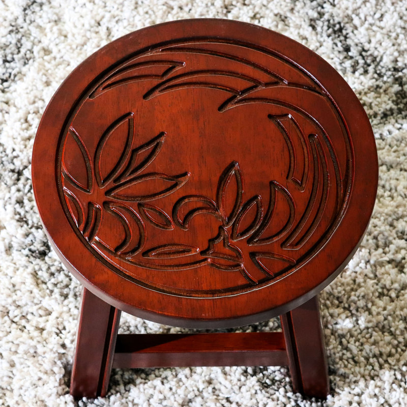 Cherry Wooden Stool - Floral Decoration For 'S Rooms Rubberwood 10" Height X 11" Diameter Compact Footrest With & Versatile H D Made From Ideal Side Table