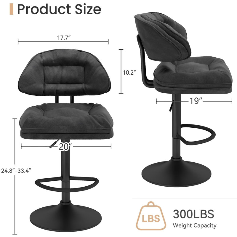 Set of 2 Ergonomic Swivel Bar Stools - Adjustable Height, 360° Rotation & 300 lbs Capacity (Modern Kitchen Island Stools)