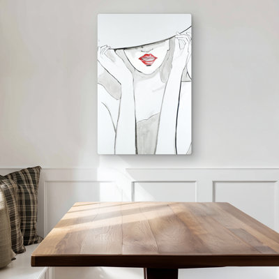 Woman with Big Hat - Fashion Illustrative Metal Print | Home Decor