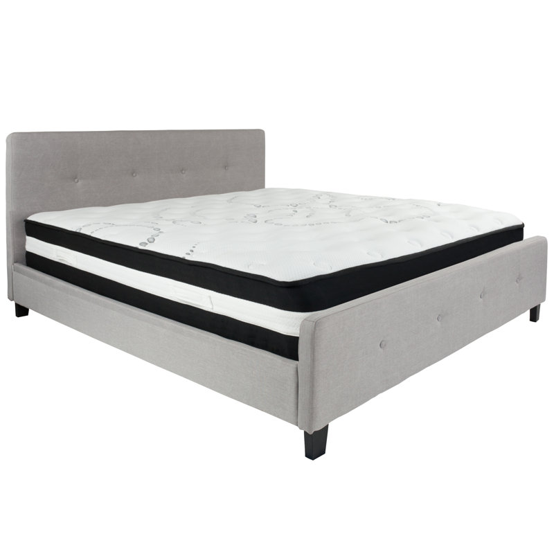 Light Gray Upholstered Full Platform Bed with Tufted Headboard