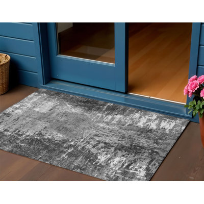 Tapis extérieur gris anthracite lavable abstrait 3 pi x 5 pi
