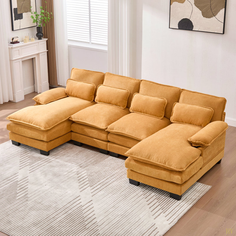 Canapé en U en forme de nuage, canapé modulaire 4 places en chenille confortable de 110 po pour le salon, canapé-lit modulaire avec méridienne double et mousse mémoire pour appartement