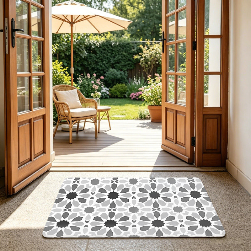 Gray Moroccan Geometric Floor Mat 24 X 36 In for Outdoor And Indoor