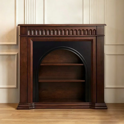 Nut-Brown Solid Wood Freestanding Fireplace