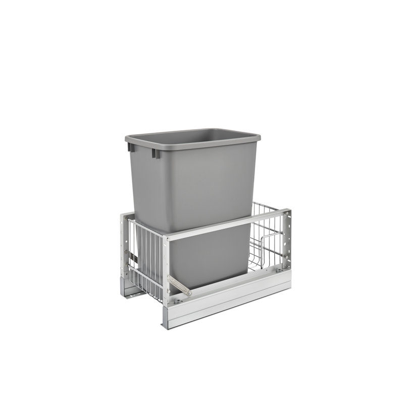 Aluminum Single Silver 35,50, and 27 Qts. Pullout Waste Container w/ Soft-Close for 15" Reduced Depth Base Cabinets