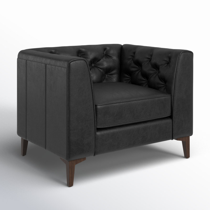 Essex Full Grain Genuine Leather Lounge Chair, Onyx Black Genuine Leather
