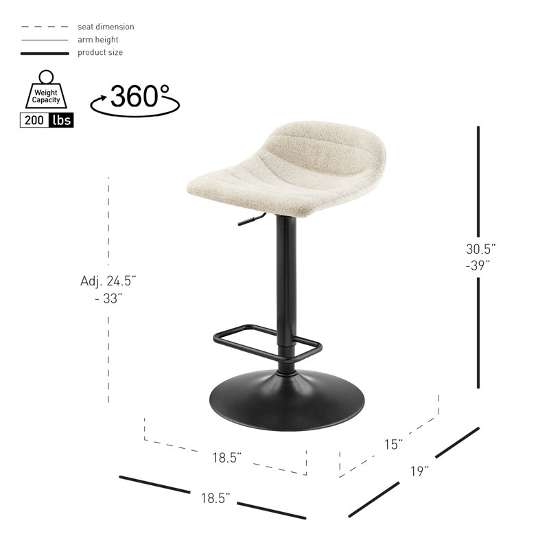 Swivel Upholstered Adjustable Height Counter Stool, Posh Ivory