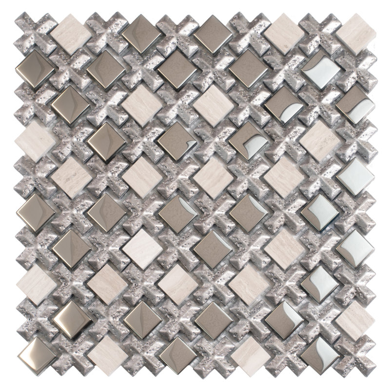 Nirvana 0.9 in. x 1.5 in. Grid Glossy Tile, Silver/Gray