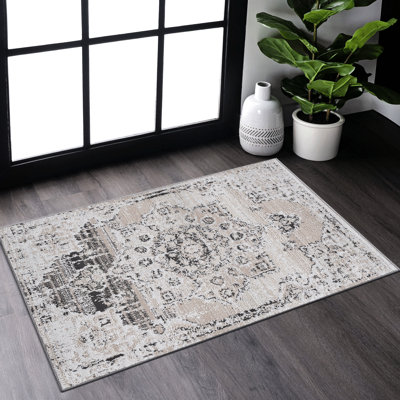 Tapis à médaillon crème / beige tissé 2 x 3, sans perte de teinture, pour un salon, une chambre à coucher confortable, un tapis de bureau à domicile 2 x 3 confortable et élégant, embellissez votre espace