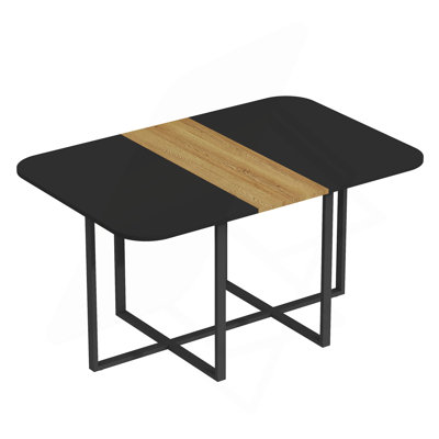 Table de cuisine multifonctionnelle - Bureau en panneau de fibres à densité moyenne imperméable avec bande en bois naturel et base en métal robuste pour manger et travailler