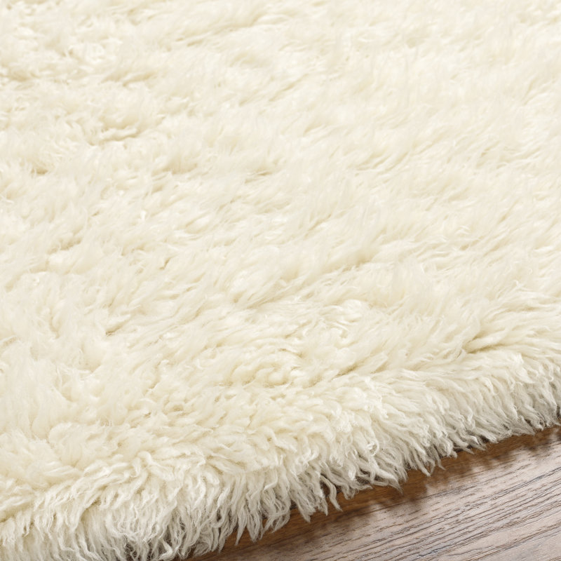 Rectangle Shirlee Hand-Knotted Wool Area Rug in Ivory, Rectangle 9' x 12'