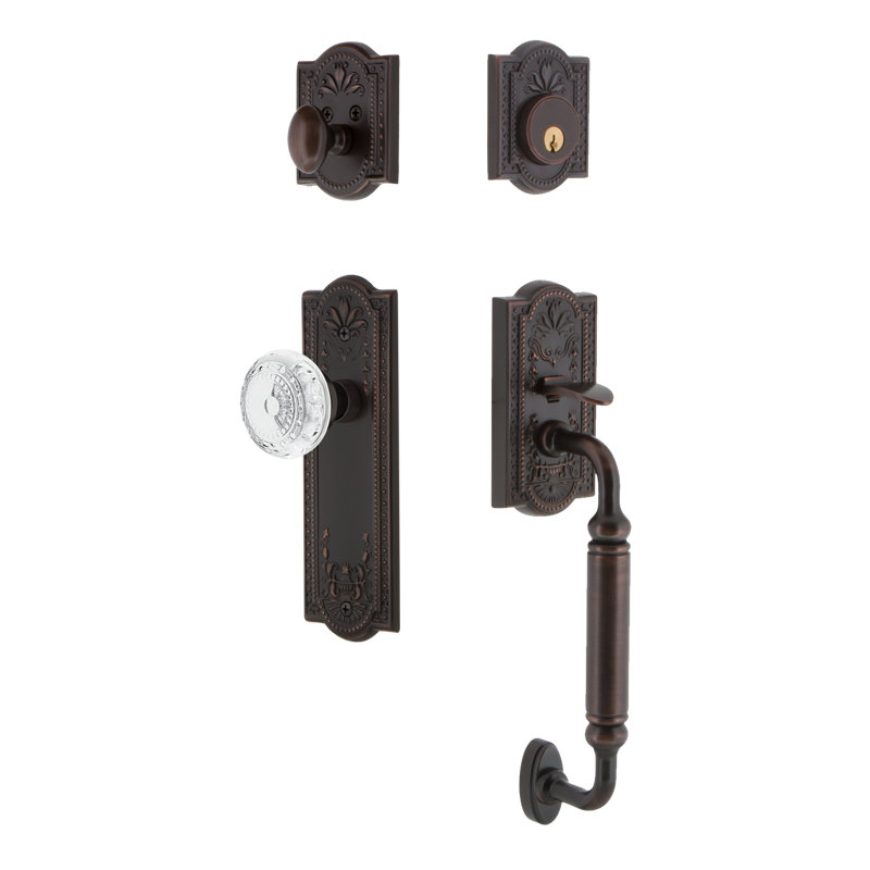 Nostalgic Warehouse Meadows Plate C Grip Handleset with Single Cylinder Deadbolt and Crystal Meadows Knob, 2 3/4"