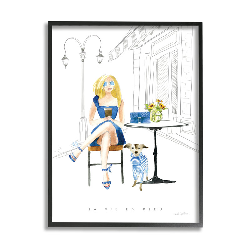 La Vie En Bleu, H 20 po x l 16 po, Giclée encadrée noir minuit