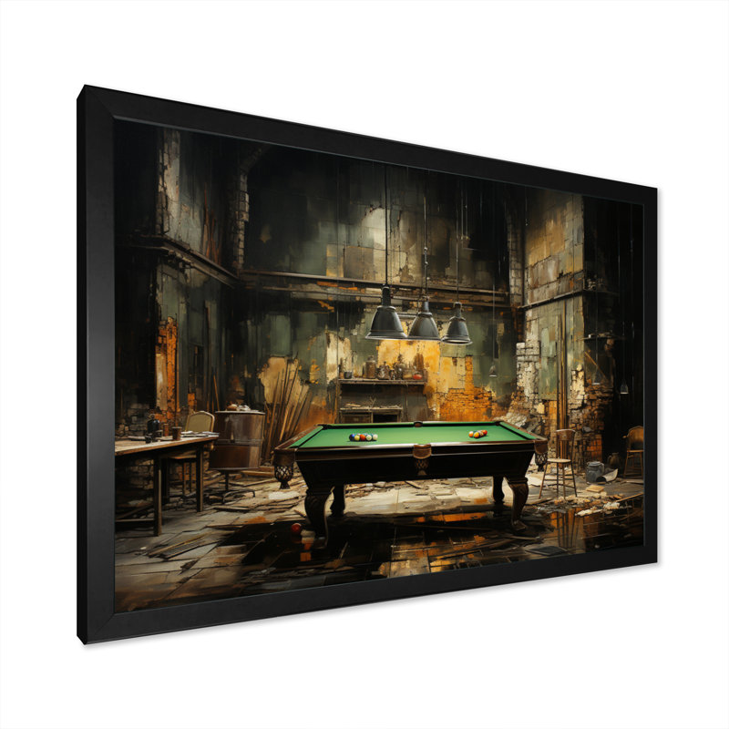 Billard Industrial Game I - Sports Wall Art Living Room, H 12 po x l 20 po x P 1 po, Cadre photo noir