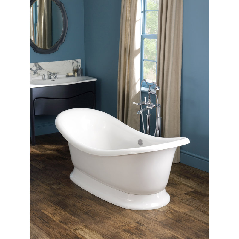 Marlborough 74-7/8" x 34-1/4" Freestanding Soaking Bathtub in Volcanic Limestone™ with Overflow Hole, Englishcast White