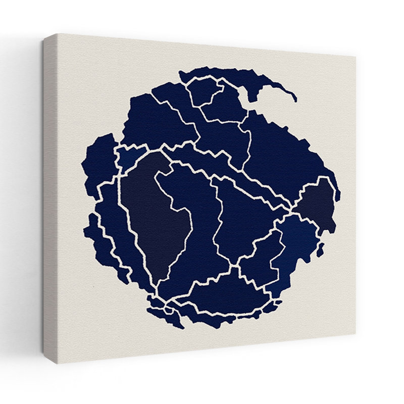 Impression d'art contemporain abstrait carte du Cambodge bleu profond, H 36 po x l 36 po