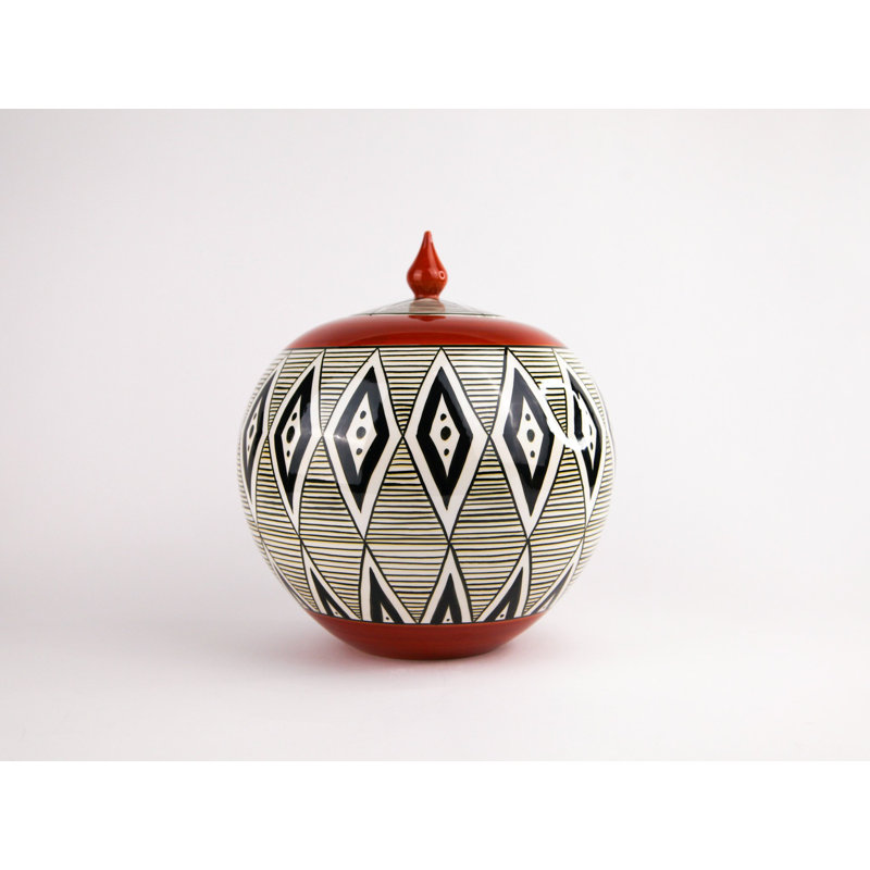African Handmade Ceramic Jar, 12" H x 10.5" W x 10.5" D