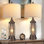 Lampes de table de campagne pour le salon, lampe de table de chevet rustique pour la chambre à coucher avec ports de charge USB A + C, veilleuse intégrée en verre givré pour la table de bout du vestibule, 4 ampoules incluses, bronze