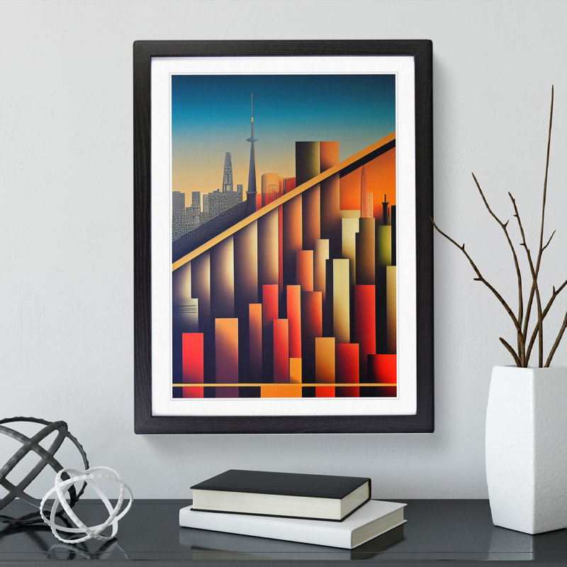 City Skyline Retro Art No.6 - Print, 66cm H x 48cm W x 2cm D, Black Framed, White