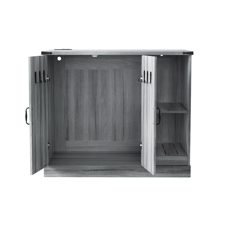 Enceinte moderne avec bac à litière pour chat avec prise de courant, bac à litière et tablettes de rangement réglables