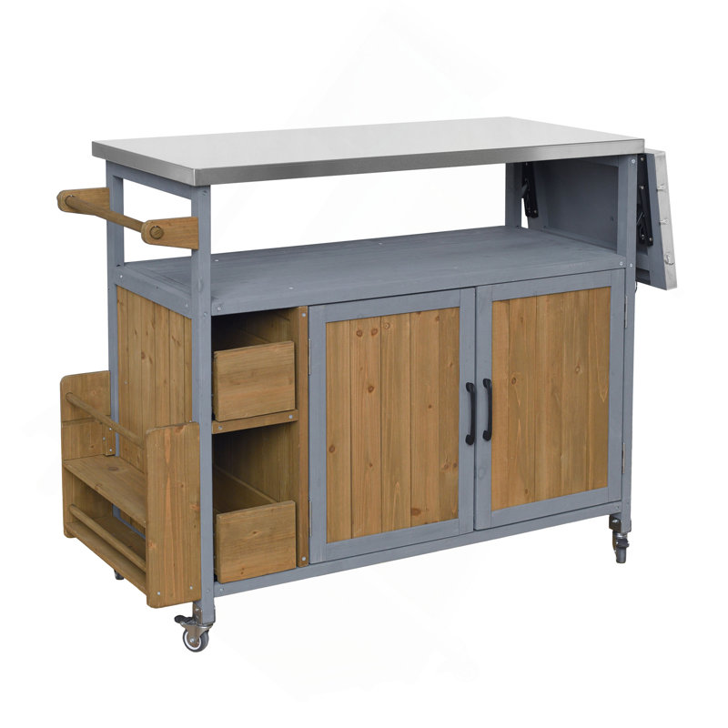 Chariot de cuisine pour l'extérieur 54,33 "Farmhouse, Blue Grey/Walnut Brown