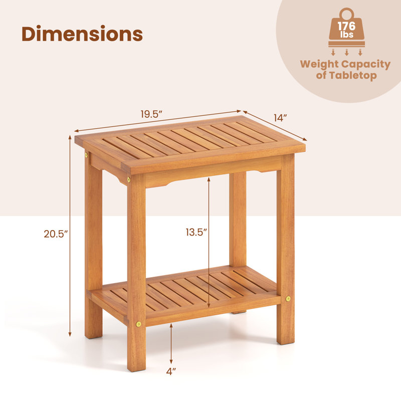  2PCS Outdoor Acacia Wood Side Table 2-Tier Patio End Table w/ Slatted Tabletop, 2