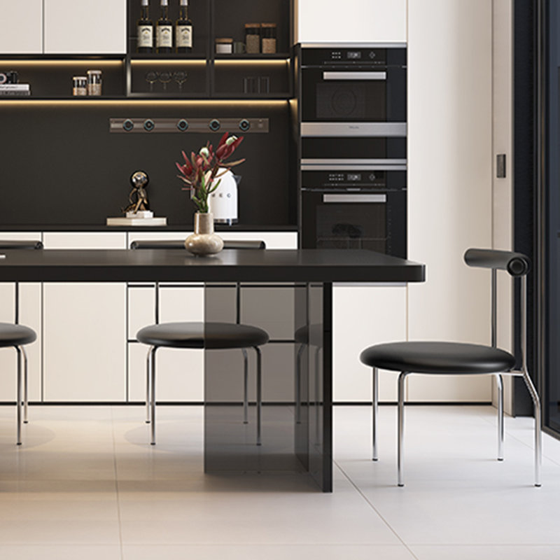 Black Minimalist Slate Dining Table, 29.52"H x 55.11"L x 31.49"W