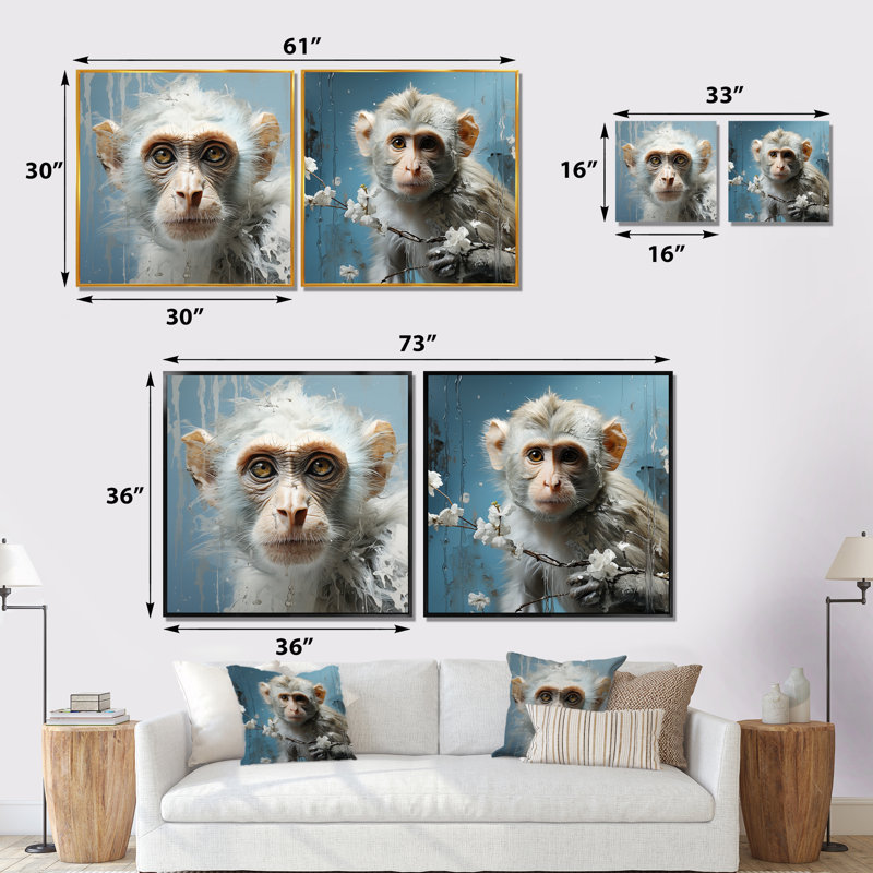Ensemble de 2 reproductions d'art sur toile blanc, H 30 po x l 61 po x P 1 po, Cadre flottant brun