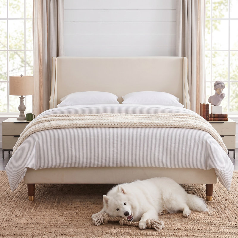 Melaya Wingback Upholstered Platform Bed Frame, Queen, Cream