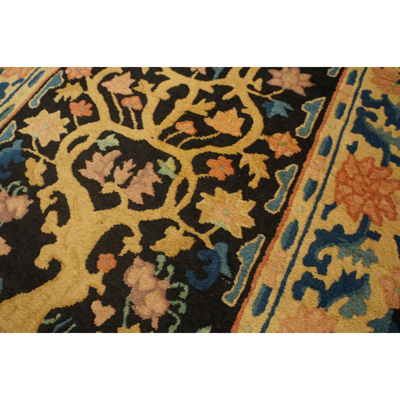 Antique Art Deco Small Scatter Size Wool Blue Navy Rug