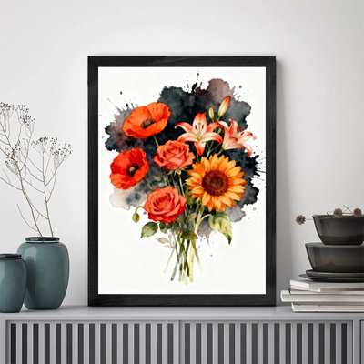 Black Framed Gothic Floral Still Life Wall Art, Vintage Dark Whimsical Frame Print