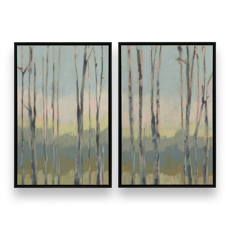 Gentle Light Between Trees Set of 2, Satin Black Floater Framed, 30" H x 42" W
